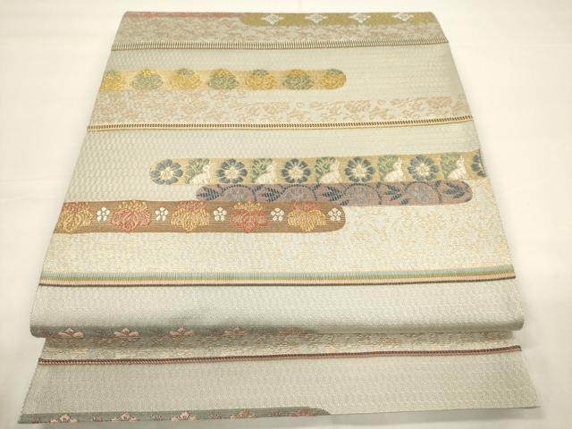 平和屋着物●六通柄袋帯　唐織　横段花文　金銀糸　正絹　逸品　CAAW1715ak