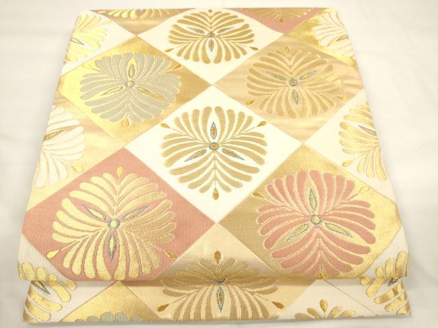 平和屋着物●全通柄袋帯　菱吉祥文　金糸　正絹　逸品　未使用　CAAW1718ak