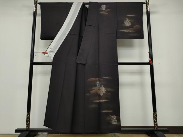 平和屋着物▽訪問着 単衣 破れ色紙扇面花文 金銀彩 三越