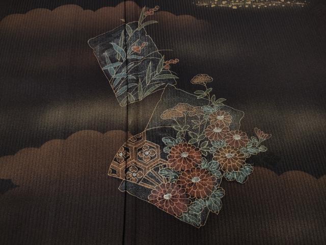 平和屋着物▽訪問着　単衣　破れ色紙扇面花文　金銀彩　三越扱い　正絹　逸品　CAAW2809ut 平和屋着物▽訪問着 単衣 破れ色紙扇面花文 金銀彩 三越