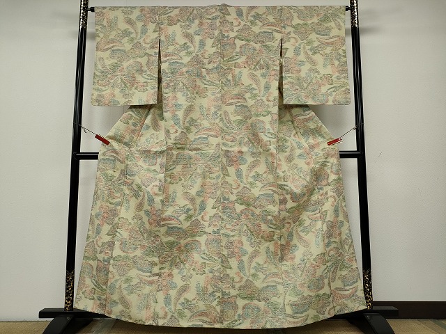 平和屋着物▽上質な紬　単衣　更紗花文　正絹　逸品　CAAW2842ut 平和屋着物▽上質な紬 単衣 更紗花文 正絹 逸品 CAAW2842utの通販はau