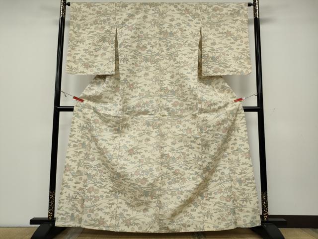 平和屋着物▽上質な紬 単衣 草花尽くし 正絹 逸品 CAAW2844ut