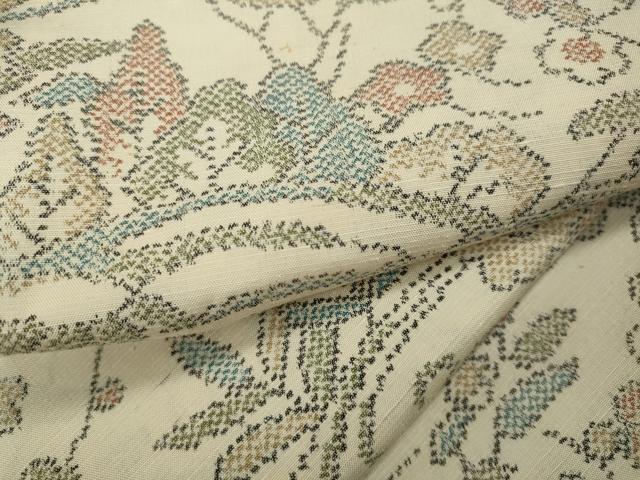 平和屋着物▽上質な紬　単衣　草花尽くし　正絹　逸品　CAAW2844ut