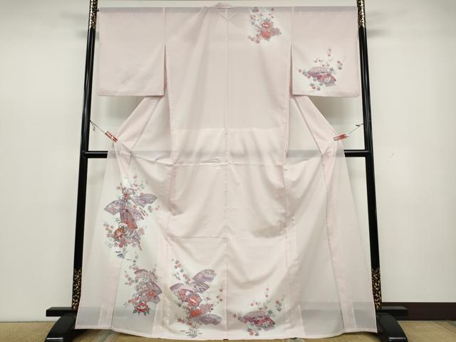 平和屋着物＊夏物　訪問着　絽　地紙花文　金彩　洗える着物　CAAW3066ut