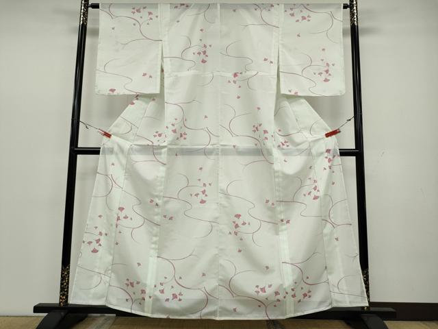 平和屋着物＊夏物　小紋　絽　舞葉文　洗える着物　CAAW3071ut_1