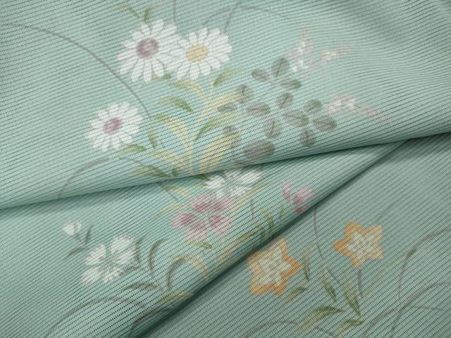 平和屋着物＊夏物　小紋　絽　草花文　洗える着物　CAAW3099ut