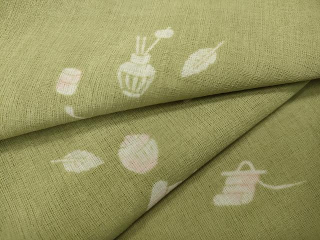 平和屋着物＊夏物　小紋　紗　茶道具花文　洗える着物　CAAW3100ut