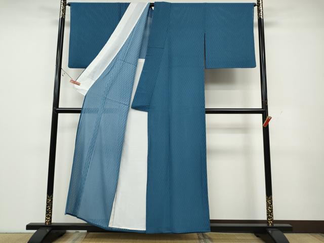 平和屋着物＊夏物　色無地　立涌紋紗　藍色　正絹　逸品　CAAW3122ut_2