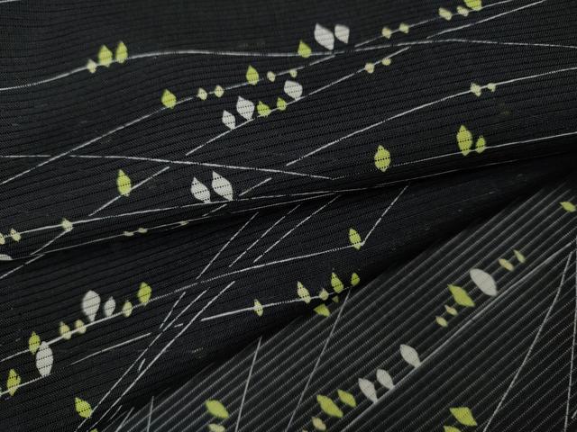 平和屋着物＊夏物　小紋　絽　枝葉文　黒地　洗える着物　CAAW3135ut
