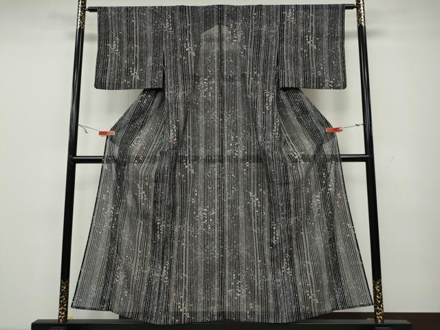 平和屋着物＊夏物　小紋　絽　吉祥間道　黒地　洗える着物　CAAW3145ut_1