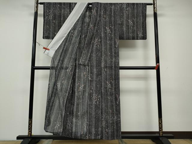 平和屋着物＊夏物　小紋　絽　吉祥間道　黒地　洗える着物　CAAW3145ut_2