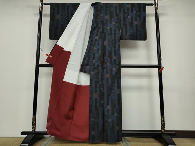 平和屋着物○本場大島紬 7マルキ エ霞花文 正絹 逸品 CAAW3159ut