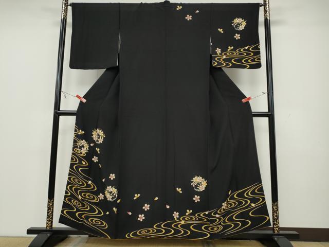平和屋着物●訪問着　流水花丸文　黒地　ほていや扱い　正絹　逸品　CAAW3172ut