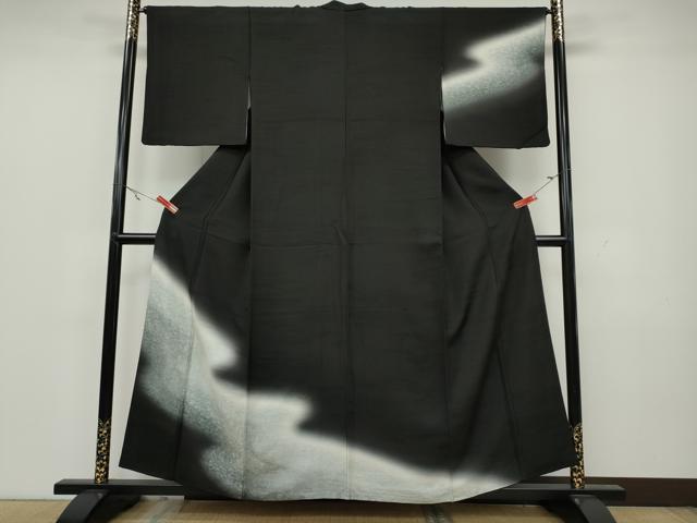 平和屋着物●訪問着　霞文　暈し染め　黒地　正絹　逸品　CAAW3173ut