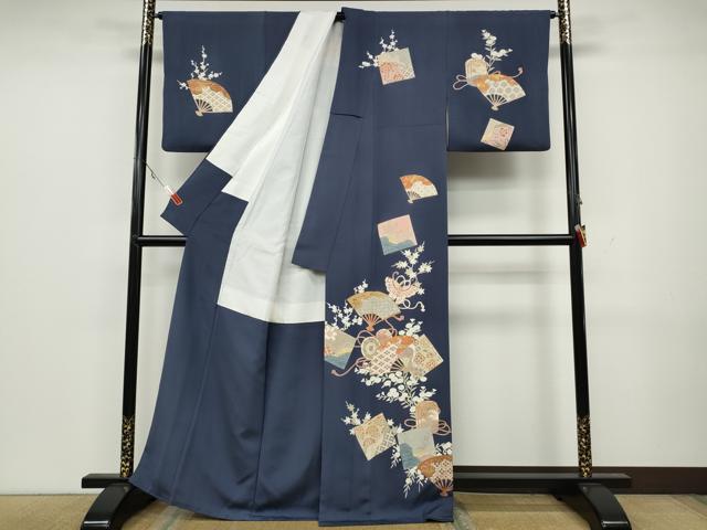 平和屋着物○訪問着 駒刺繍 扇面鼓吉祥花蝶文 金彩 正絹