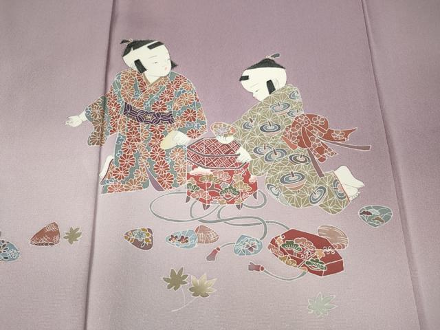 平和屋着物○訪問着 友禅 作家物 童子貝桶枝葉文 暈し