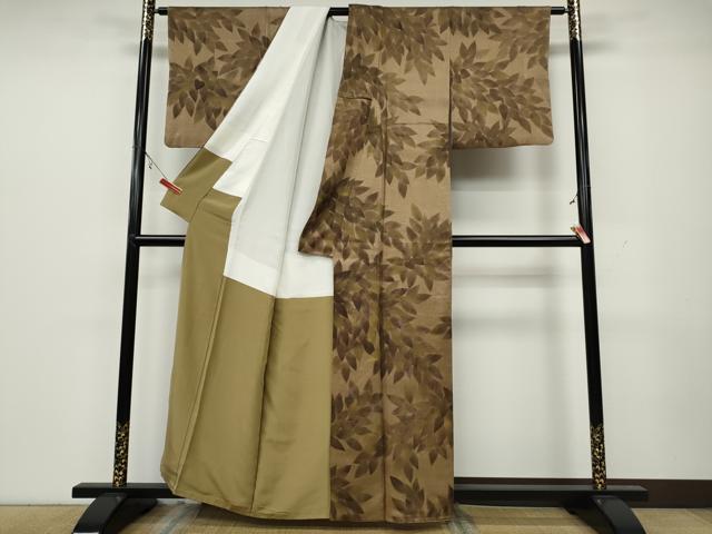 平和屋着物○訪問着 お召地 刺繍 草葉文 正絹 逸品 CAAW3193ut