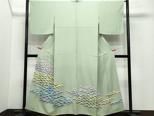 平和屋着物○訪問着 刺繍 松 敷松葉 金彩 ロング丈 正絹 逸品 AAAY6625zg