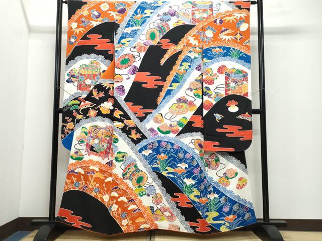 平和屋着物●豪華振袖　型染め　貝桶鼓松花文　そごう百貨店扱い　正絹　逸品　未使用　CAAW3623vf 平和屋着物○豪華振袖 型染め 貝桶鼓松花文 そごう百貨店扱い