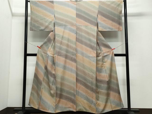 平和屋着物●上質な紬　斜線文　正絹　逸品　CAAW3641vf