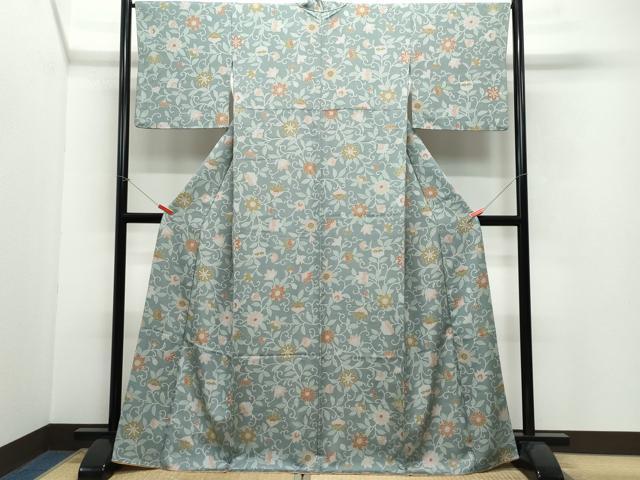 平和屋着物●上質な小紋　更紗花唐草文　正絹　逸品　CAAW3668vf 平和屋着物○上質な小紋 更紗花唐草文 正絹 逸品 CAAW3668vf 小紋