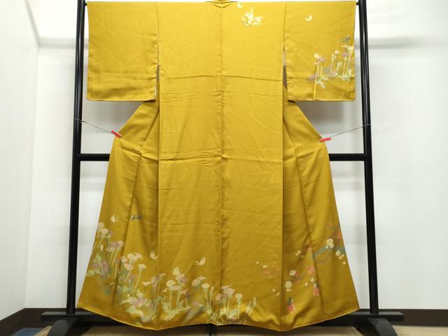 平和屋着物●訪問着　舞蝶人物草花文　金彩　正絹　逸品　CAAW3697vf