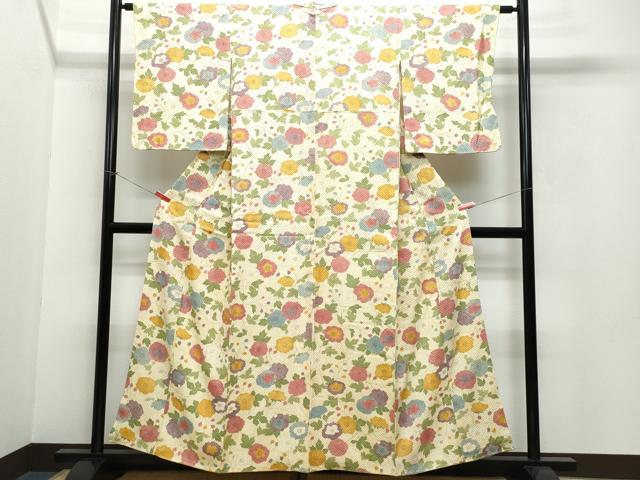 平和屋着物●上質な小紋　総絞り　草花文　正絹　逸品　CAAW3702vf 平和屋着物○上質な小紋 総絞り 草花文 正絹 逸品 CAAW3702vfの通販は