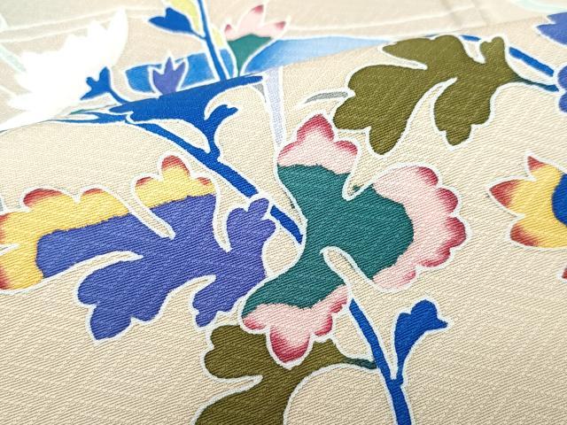 平和屋着物●訪問着　流水鴛鴦草花文　正絹　逸品　CAAW3704vf 平和屋着物○訪問着 流水鴛鴦草花文 正絹 逸品 CAAW3704vf