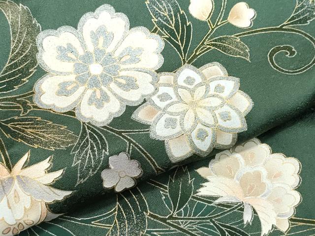 平和屋着物○訪問着 絞り 更紗花文 墨流し文様 金銀彩 正絹 逸品