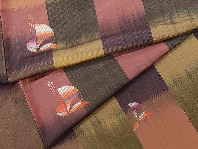 平和屋着物●上質な紬　市松花文　正絹　逸品　CAAW3715vf