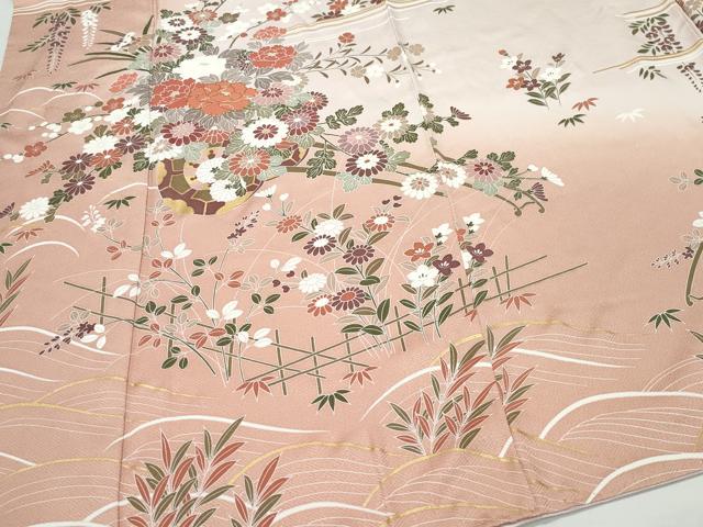 平和屋着物●訪問着　駒刺繍　花車文　金彩　正絹　逸品　CAAW3719vf 平和屋着物○訪問着 駒刺繍 花車文 金彩 正絹 逸品 CAAW3719vf