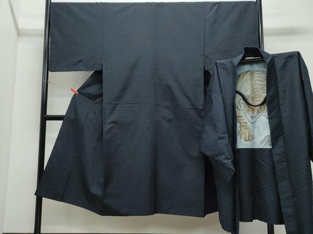 平和屋着物●男性　紬　髭紬羽織セット　濃紺色　正絹　逸品　CAAW3744vf