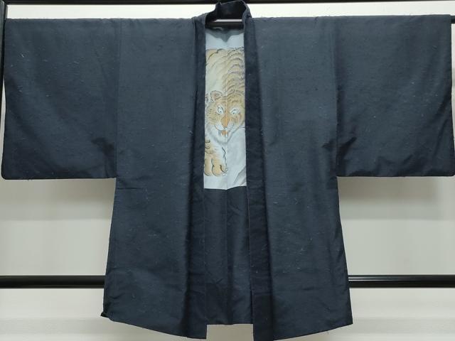 平和屋着物●男性　紬　髭紬羽織セット　濃紺色　キングサイズ　正絹　逸品　CAAW3608vf 平和屋着物○男性 紬 髭紬羽織セット 濃紺色 キングサイズ 正絹 逸品