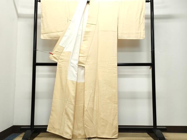 平和屋着物○色留袖 色無地 青海波地紋 淡香色 正絹 逸品 CAAW3747vfの