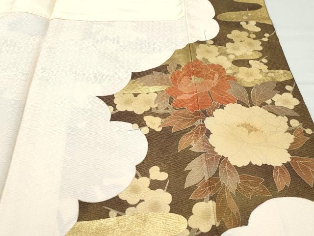 平和屋着物○訪問着 駒刺繍 エ霞草花文 金彩 正絹 逸品 CAAW3757vf
