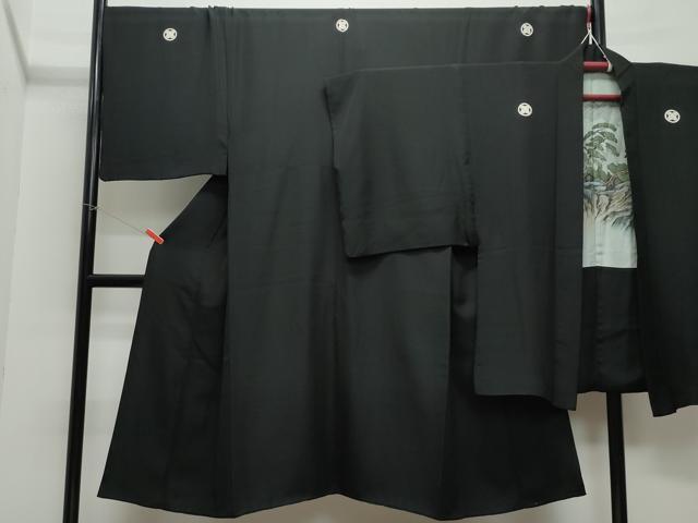 平和屋着物●男性　黒紋付　羽織セット　キングサイズ　正絹　逸品　CAAW3772vf