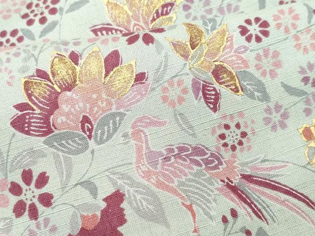 平和屋着物○上質な紬 更紗花鳥唐草文 正絹 逸品 CAAW3780vf