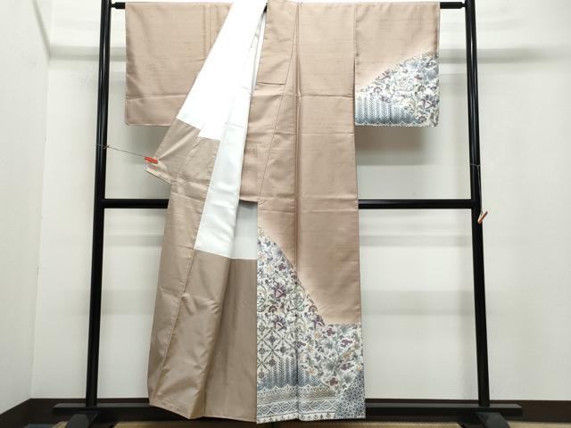 平和屋着物●訪問着　紬地　更紗花唐草文　正絹　逸品　CAAW3792vf 平和屋着物○訪問着 紬地 更紗花唐草文 正絹 逸品 CAAW3792vf