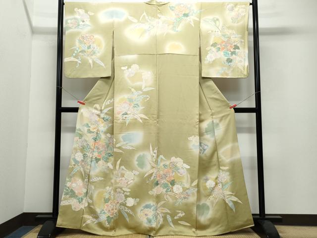 平和屋着物●訪問着　刺繍　草花文　暈し染め　金彩　正絹　逸品　CAAW3806vf