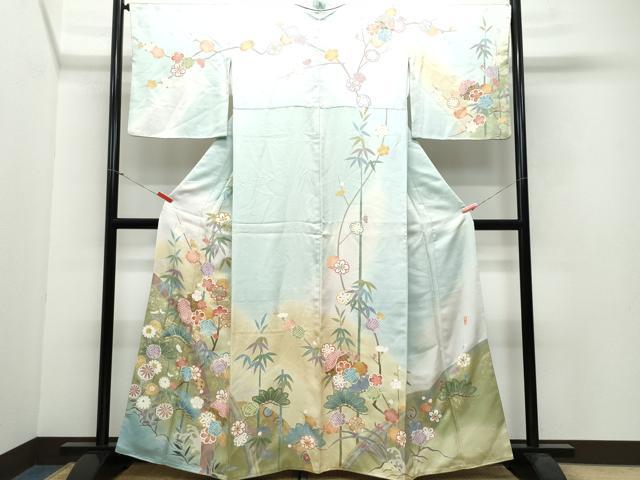 平和屋着物●訪問着　作家物　駒刺繍　絞り　草花文　金彩　正絹　逸品　CAAW3816vf