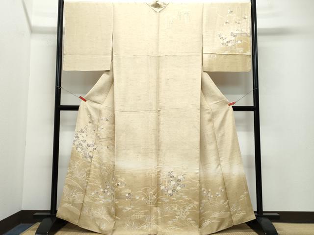 平和屋着物●訪問着　ぜんまい紬地　風景草花文　正絹　逸品　CAAW3829vf