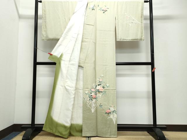 平和屋着物○訪問着 友禅 枝花文 たたき染め 三越扱い 正絹 逸品