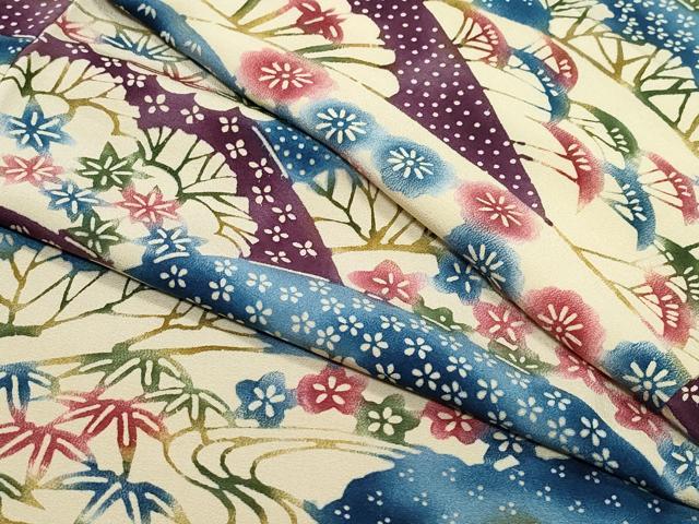 平和屋着物●上質な小紋　型染め　流水草花文　正絹　逸品　CAAW3913vf