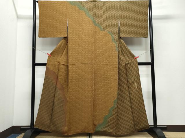 平和屋着物●重要無形文化財・伊勢手彫型本染・細合俊男　訪問着　型染め　花唐草文　鬼しぼ縮緬　正絹　逸品　CAAW3914vf