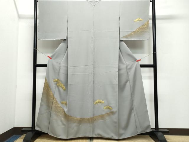 平和屋着物●訪問着　刺繍　松　溢れ松葉文　金彩　正絹　逸品　CAAW3915vf