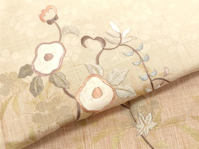 平和屋着物●訪問着　紬地　刺繍　枝花文　金彩　正絹　逸品　CAAW3924vf 平和屋着物○訪問着 紬地 刺繍 枝花文 金彩 正絹 逸品 CAAW3924vf