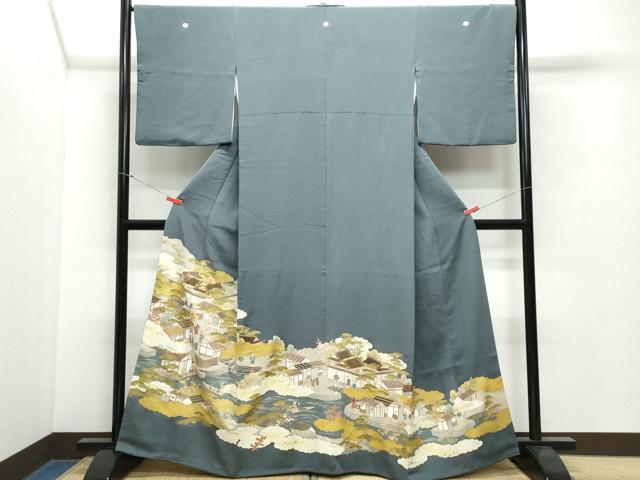 平和屋着物●豪華色留袖　駒刺繍　風景人物文　金彩　銀座越後屋扱い　正絹　逸品　CAAW3931vf