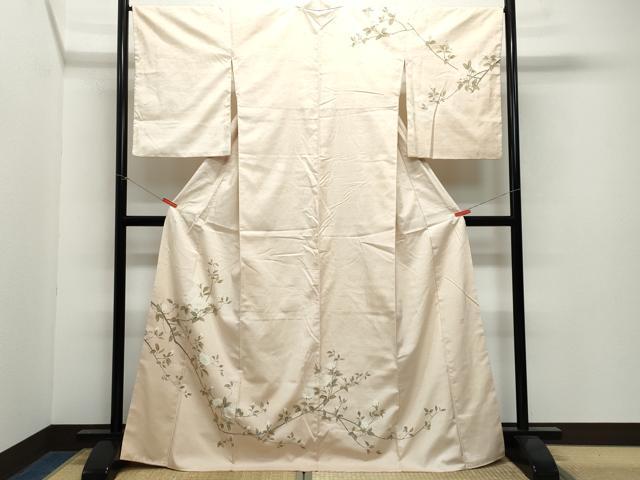 平和屋着物●訪問着　友禅　作家物　紬地　枝花文　正絹　逸品　CAAW3952vf