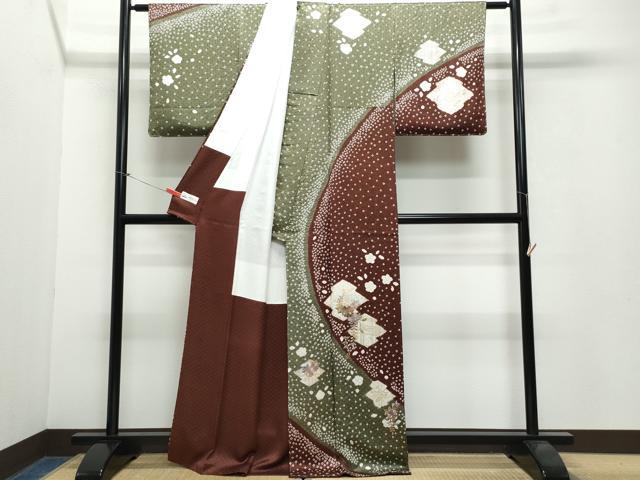 平和屋着物○訪問着 絞り 更紗花文 墨流し文様 金銀彩 正絹 逸品