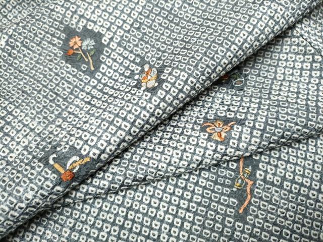 平和屋着物●上質な小紋　総絞り　刺繍　草花文　金糸　やまと誂製　正絹　逸品　未使用　CAAW4461hy